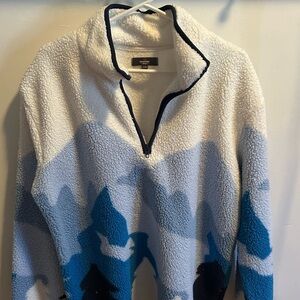 Cozy White and Blue Quarter-Zip Sweater